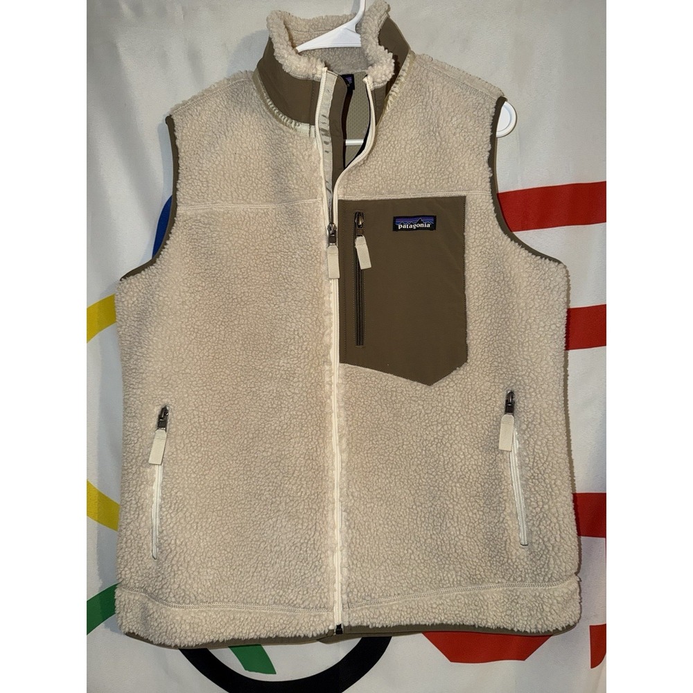 Patagonia Retro X Deep Pile Fleece Vest Womens Large Full Zip Oatmeal Beige